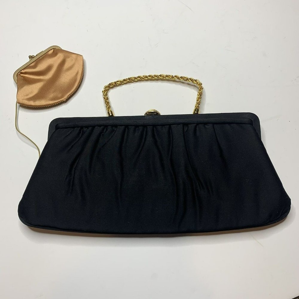 Vintage After Five Land M Black Satin Cocktail Clutch Coin Purse